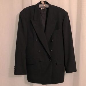 Lana Moda 40 R Wool Black Classic Double Breasted Jacket with a Notched Collar